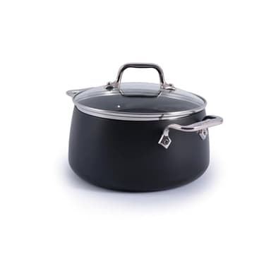All-Clad HA1 Expert Hard Anodized Nonstick Stock Pot with Lid (4 Qt) For Pasta, Soup, Dishwasher-Safe, Oven-Safe Up to 500°F Compatible with All Stovetops (Gas, Electric & Induction) - Black