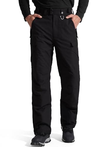 FREE SOLDIER Men's Waterproof Snow Insulated Pants Winter Skiing Snowboarding Pants with Zipper Pockets (Black Medium(34-36)/32L)