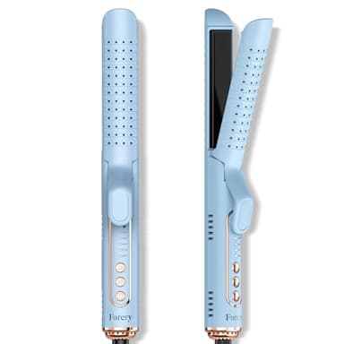 Farery Chill Set Soft-Air Curling Iron: Gentle Soft Air for Quick Styling & Long-Lasting Curls, Lock in Style with Cooling Air Vents, 2-in-1 Hair Straightener & Curler with Upgraded Long Barrel, Blue