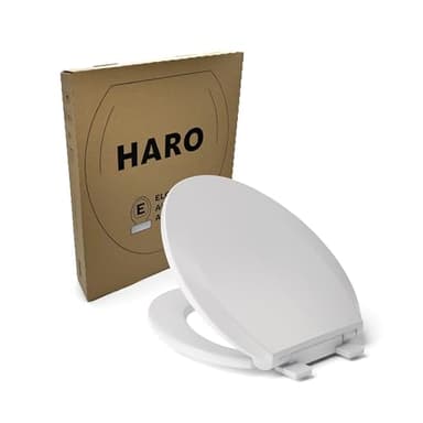 HARO | ELONGATED Toilet Seat | Slow-Close-Seat | Heavy-Duty up to 550 lbs | American Standard Secure Hinges | No-Slip Bumpers, White | Advanced (PP) | 18.5" x 14.5" x 2.32"