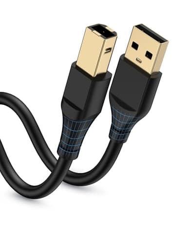HP Printer Cable 6ft, Square USB A to USB B Cable for Printer/Scanner Epson, HP, Canon, Brother, Ethernet Print Smoothly Connect to Computer/Laptop/Pc - USB 2.0 Type B Impresora Midi Long Cord, 6 Foot