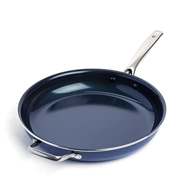 Blue Diamond Ceramic Nonstick 14" Frying Pan Skillet, PFAS-Free Cookware, Jumbo Cooker with Helper Handle, For Large & Family Sized Meals, Dishwasher & Oven Safe, Blue