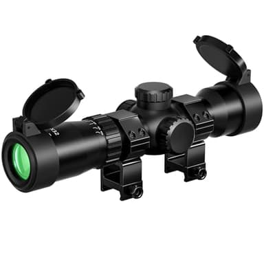 Qande 1.5-5x32 Crossbow Scope 250-450 FPS Red Green Illuminated 20-100 Yards Etched Glass Ballistic Reticle Compact Crossbow Scope for Hunting with 20mm Scope Rings (1.5-5x32)