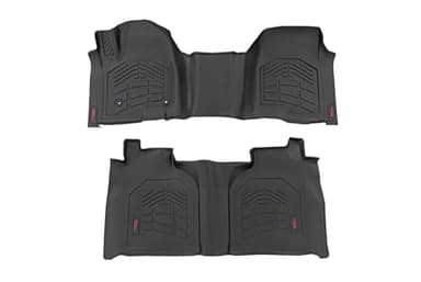 Rough Country Sure-Fit Floor Mats for Chevy Silverado & GMC Sierra 1500/2500HD/3500HD (2019-2025) Bench Seat - Waterproof, Non-Slip Flexible Floor Mat, Front & Rear Set