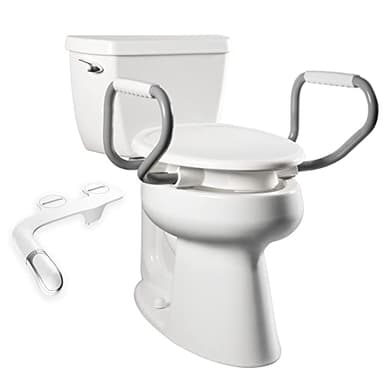 Bemis Assurance 3" Raised Toilet Seat with Handles and Bidet Attachment, Secure Hinges, Clean Shield Guard, Elongated, White