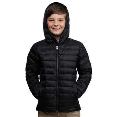 Lands' End Kids Packable Hooded Down Puffer Jacket Coat, Black, Medium