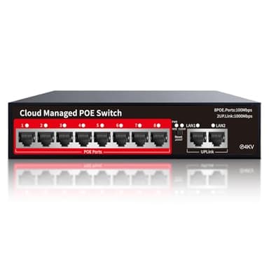 STEAMEMO PoE+ Switch, 8 Port Managed PoE Ethernet Switch(8 POE Ports +2 Uplink),120W Built-in Power, Support VLAN, QoS, Fanless Metal, Plug & Play (Desktop/Wall Mount)