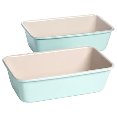 Tasty Clean Ceramic Loaf Pan Set, 2-Pack of 9-Inch x 5-Inch Cake Pans, Durable Aluminized Steel for Professional Results, Clean Ceramic Nonstick Coating, Oven Safe to 425°F, Dishwasher Safe, Aqua