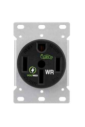 VoltNGo NEMA 14-50R EV Charger Socket, 50 Amp 125/250V Outlet, Weather Resistant, UL Listed, Heavy Duty Electrical Receptacle for Tesla, RV, Level 2 EV Charging, Generator, Dryer, Garage