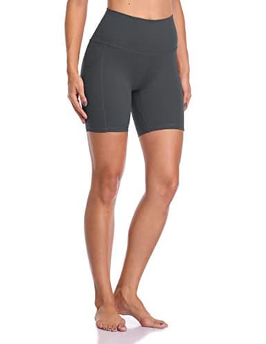 Colorfulkoala Women's High Waisted Biker Shorts with Pockets 6" Inseam Workout & Yoga Tights (S, Charcoal Grey)