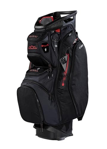 Sun Mountain Men's C130 Lightweight Cart Golf Bag 14-Way Top - 11 Pockets, Smart Dual Strap System, Push-Electric-Riding Cart Compatible Compression Base, 2026 Model - Black-Steel-Red