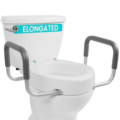 Vive Raised Toilet Seat Riser for Seniors (with Handles) - Handicap Rail Grab Bar Seat for Over Toilet - Elevated Safety for Elderly, Disabled, Medical - Elongated