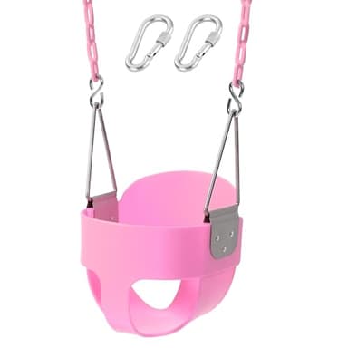 Take Me Away Pink Swing Seat - Heavy Duty High Back Full Bucket Toddler Swing Seat Chain Plastic Coated Baby Swing Outdoor - Playground Swing Set Accessories Replacement