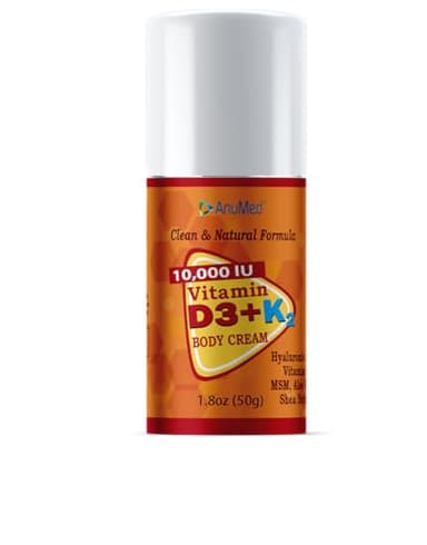 ANUMED - Vitamin D3 with K2 10000 IU Cream + Magnesium + Hyaluronic Acid + Vitamin E. Promotes Stronger Bones, Muscles, Joints. Maximum Calcium Absorption, Travel Size (1.8oz) (Package May Vary)