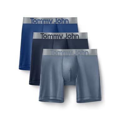 Tommy John Men's Sport Micro 6" Mid-Length Boxer Brief Underwear, 3-Pack, Surf the Web/Dress Blues/Troposphere, L