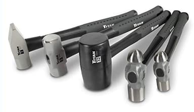Titan 63125 5-Piece Hammer Set, Includes 16oz & 32oz Ball Pein, 32oz Rubber Mallet, 3lb Sledgehammer, & 3lb Cross Pein, Shock Absorbing Fiberglass Handles with Textured Grips