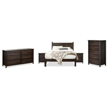 Grain Wood Furniture Shaker Solid Wood 5 Piece Bedroom Set in Expresso, Queen Bed