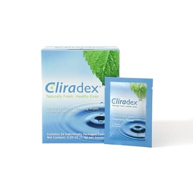 Cliradex Towelettes - Natural Face, Eyelash & Eyelid Cleanser - Wipes for Demodex, Blepharitis, Mgd and Red Irritated Eye Lid - Tea Tree Oil Extract.