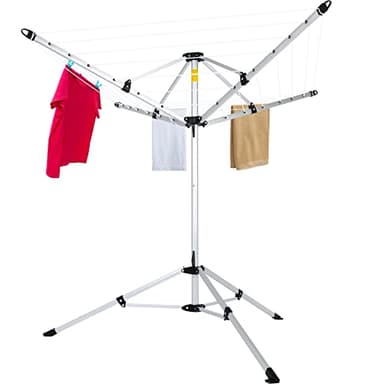 JS HANGER Drying Natural Clothes Airer Outdoor Portable 4-arm Aluminum Drying Rack w/Ground Stake, Carry Bag, 28-Lines with 65 ft. Umbrella Clothesline