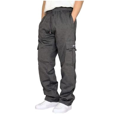 Men's Cargo Joggers Sweatpants Fleece Baggy Sweats Casual Loose Fit Open Bottom Athletic Workout Sweat Pants with Pockets Dark Grey