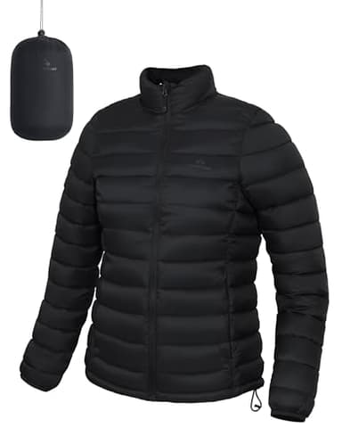 Pioneer Camp Women's Lightweight Long-Sleeve Water-Resistant Packable Puffer Coat Warm Winter Puffy Jacket for Women, Black, M