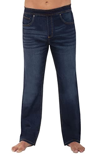 PajamaJeans Men's Pull On Jeans - Elastic Waist Pants - Straight Leg Sweatpant Jeans, Indigo Distressed, XXL