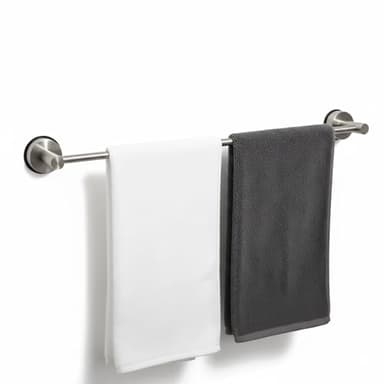 Suction Cup Towel Bar 17-28 Inch Adjustable Retractable Stainless Steel Towel Rack for Bathroom, RV & Renters - No Drill Heavy Duty Wall Mounted Holder, Removable for Glass & Tile (1, Silver)