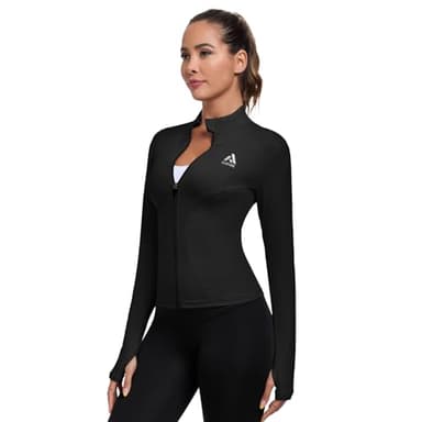AURVAE Women's Workout Jacket, Womens Cropped Lightweight Running Jackets, Zip Slim Fit Athletic Tops for Gym, Yoga, Jogging (US, Alpha, Small, Regular, Regular, Black)