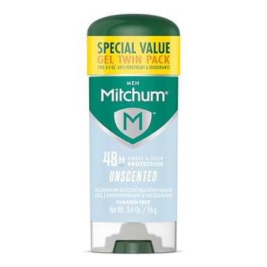 Mitchum Men’s Triple Odor Protection Antiperspirant & Deodorant Gel, Unscented, 48HR Protection, 2 pack