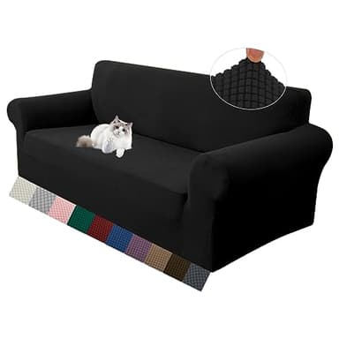 LURKA Stretch Loveseat Sofa Slipcovers 1 Piece Couch Covers for Sofa Furniture Protector Full Sofa Covers with Elastic Bottom for Kids and Dog (Medium, Black)