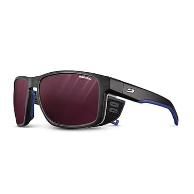 Julbo Shield Mountain Sunglasses - Translucent Black/Blue/White Frame - Rose Lens (REACTIV 0-4 High Contrast)