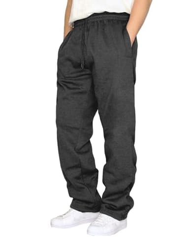 A WATERWANG Men's Fleece Sweatpants Casual Joggers Cotton Loose Fit Open Bottom Athletic Sweat Pants for Men with Pockets Dark Grey Large