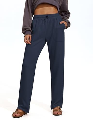 PINSPARK Women Dance Straight Leg Pants Warm Stretch Lounge Pants Comfortable Walking Pants with Pockets Dark Blue S