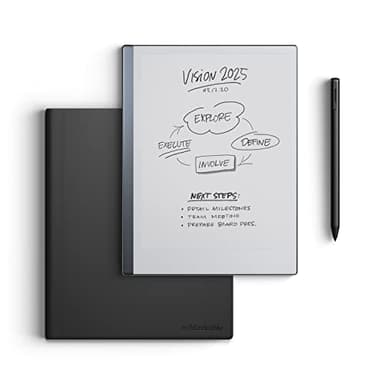 reMarkable Essentials Bundle - Leather Folio | reMarkable 2 Paper Tablet | Black and White 10.3'' Writing Tablet, Marker Plus Pen with Built-in Eraser and Book Folio Case in Black Premium Leather