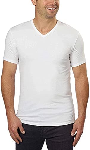 Calvin Klein Cotton Stretch V-Neck, Classic Fit T-Shirt, Men's (3-pack) (White or Black) (White, X-Large)