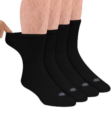 Doctor's Choice Diabetic Socks for Men, Seamless Crew Socks with Non-Binding Top, Provides Extra Comfort for Gout, 4-Pairs, Black, X-Large, Size 12-15