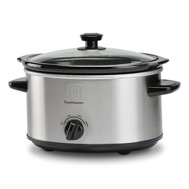 Toastmaster 5-Quart Slow Cooker - Stainless Steel Slow Cooker with Tempered Glass Lid - Dip & Food Warmer for Parties & More - Dishwasher-Safe Stoneware Crock