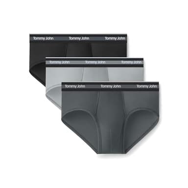Tommy John Men's Comfort Micro Brief Underwear - 3-Pack, Brushed Microfiber for Comfort, 4-Way Stretch & Stay-Put Waistband (Black/Turbulence/Monument, Large)