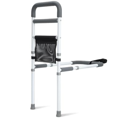 YrHeiper Bed Rails for Elderly Adults Safety - Adjustable Bed Assist Rail for Seniors Fall Prevention with Support Leg, Bedside Grab Bar Cane with Storage Pocket, Fits King, Queen, Full, Twin Bed