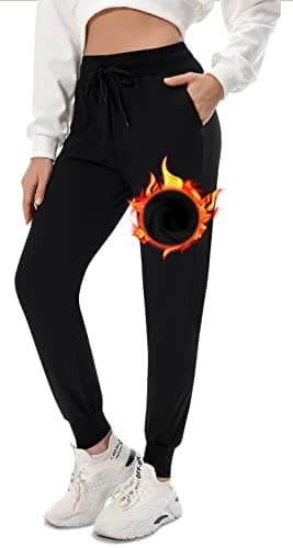 FULLSOFT Fleece Lined Sweatpants for Women-Thermal Athletic Joggers with Pockets Yoga Pants for Running Winter(Black,Small)