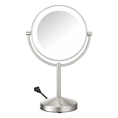Conair Lighted Makeup Mirror, Double-Sided LED Vanity Mirror with 1X/10X Magnification, 3 Light Settings, 3 Modes, 360° Rotation, Satin Nickel Finish