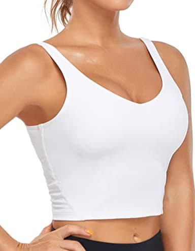 Oalka Sports Bra Womens Longline Padded Crop Tank Yoga Bras Workout Fitness Top Heart Pure White S