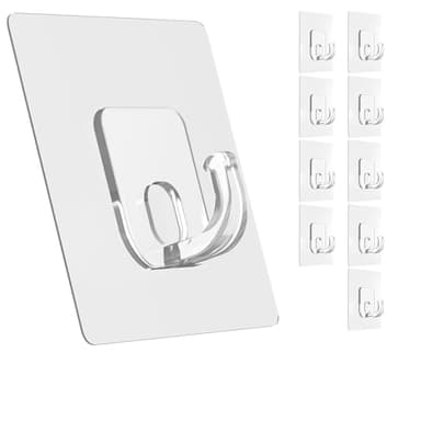 Latoxcaa Large Adhesive Hooks, 10 Pack Heavy Duty Utility Hooks for Hanging 33lb, Damage Free Sticky Hanging, No Trace Self-Adhesive Wall for Kitchen Bathroom Office Multiple Uses