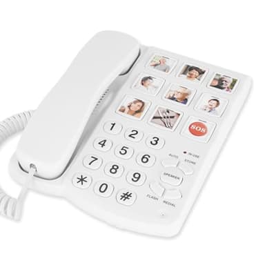 Lativu Landline Phones for Seniors-Basic Big Button Phone for Seniors-White Corded Telephone Landline Phones with 9 One-Touch Dialing, Loud Ringer & Speaker for Visually and Hearing Impaired