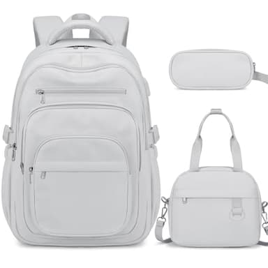 DIGOBAY Backpack for School Girls Boys, College Backpack with Lunch Bag Pencil Case for Teens Kids Elementary Middle High School, Casual Multi-Pocket Travel Daypack with USB Port for Women Men Gray