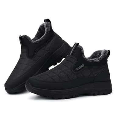 SHIBEVER Women's Snow Boots Winter: Fur Lined Slip-On Waterproof Ankle Booties Anti-Slip Comfortable Warm Women Shoes Black Size 7.5