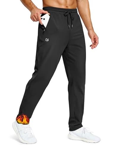 Men's Fleece Lined Winter Pants 32"/34"/36" Inseam Tall Sweatpants with Zipper Pockets Warm Athletic Joggers Men(Black,36-L)