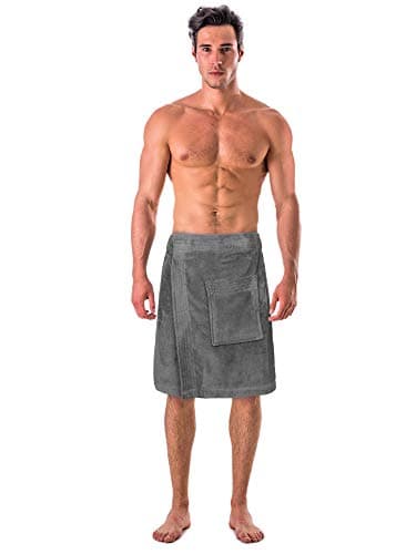 Turkish Cotton Terry Velour Adjustable Body Wrap Towel for Men (Gray, One Size)