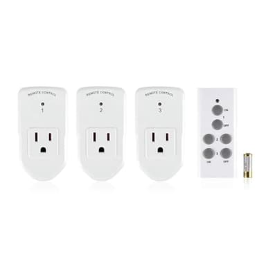 BN-LINK Wireless Remote Control Outlet Electrical Switch for Lights, Fans, Christmas Lights, Small Appliance, 100ft Long Range White (Learning Code, 3Rx-2Tx) 1200W/10A, ETL & FCC Certified