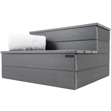 DENKOE Hot Tub Steps - Wood-Looking Plastic, 100% Waterproof, Gray Non-Slip, Heavy Duty Outdoor Spa Stairs - Multi-Use for Porch, Fits Any Size